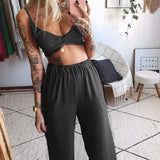 2025 Summer New Women's Printed Sexy Breasts Loose Broad Leg Pants Two Sets