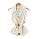 Small Fragrant Knitted Vest Women's Summer Thin Design Sense Niche POLO Collar Thin Short Chic Hanging Neck Top