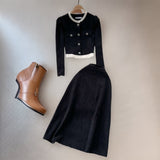 Half-Body Dress Girl Autumn And Winter High-End Collar Bubble Sleeve Top Skirt Two Sets 0605