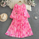 Spring And Autumn Gentle Style Temperament Long Sleeves Low Circle To Receive The Waist Thin Long A-Word Large Pendted Dress