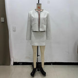 2025 Spring Long Sleeve Water Drill Decoration Short Rough Spinning Ring Velvet Jacket Mini Skirt Suit Woman