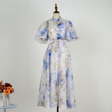Summer Court Style High Design Feeling Heavy Industry Nail Drill Short Sleeve Single Buckle Dress + Sling