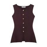 Asian Women's Clothing 2025 Autumn And Winter New Fashion Vest Gold Button Flat Needle Vest