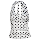 2025 Summer Women's New Hottie Sexy Black Wave Dot Print Spread Out Back V Collar Hanging Neck Tight Vest