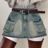 Ancient Hottie Fashion High-Rise Thin Double Pocket Workboy Dress Anti-Light Short Skirt A Skirt