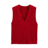 College Style Knitted Sweater Vest Women Lazy Brown Spring Dress New Folded Cloth Women