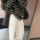 White Vertical Striped High-Waisted Straight Slacks Women's New Autumn Loose-Render Feeling With Thin Broad Legs Long Trousers