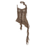 Sexy 2025 Summer Women's New Leopard-Print Babes Irregular Tuxedo Design Feel-Tastic Sling Vest