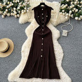 Small Fragrant High-End Round-Neck Sleeveless Metal Buckle Slimming Knitted Dress Woman 2025 New Summer