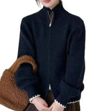 Korean Solid Color Thin Knitted Collar Jacket 2025 New Simple Leisure Pocket Short Zipper Open Shirt