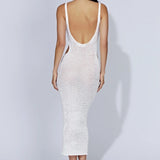 Ins Windy Holiday Dress Sleeveless Sling Belt Hollow Side Open-Brokered Back Knitted Dress Woman