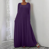 Summer New Long Dress Casual Loose Long Sleeve Solid Color Collar Dress