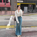 Water Wash Light Blue High Waist Slim Slim Skinny Micro-Horn Jeans Women Spring And Autumn New Small Horses Hoes Long Pants