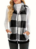 Women's Vest 2025 New Lattice Plush Shirt Vest Collar Sleeveless Women's Coat
