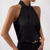 Women's Clothing 2025 Summer New Color Clove Hanging Neck Sleeveless Vest Ribbon Simulation Silk Top