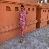 2025 Summer Women's Dress French Retro Print Oblique Shoulder Design Body-Body-Suited And Hip Dress Skirt Fashion Temperament