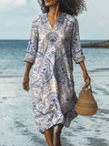 2025 Women's Beach Vacation Digital Print V-Neck Dress Seaside