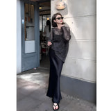 High Cold Goddess Fan Lazy Wind Hollow Sun Protection Shirt Summer New Fashion Bag Hip Fishtail Skirt Two Sets