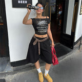 2025 Summer New Women's Fashion Hottie Personality With Letter Print Perspective Short Umbilical Top
