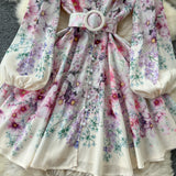 Super Fair Seaside Vacation V-Neck Broken Flower Dress Women's Summer New Ties With Big Tenders And Fairy Dresses