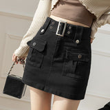 Curry Denim Short Skirt Women Spring And Summer Retro Temperament A-Word Skirt High Waist Slim Slim Skinny Ass Skirt Skirt