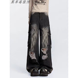 High Street Ins Do Old Tuxed Hole Jeans Women's New High-Rise Loose Thin Leg Pants