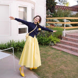 Dopamine Medium Long Swing A Word Umbrella Skirt Women Summer Small College Wind Tight Waist Yellow Skirt