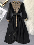 Pint-In Dress To Receive Black Dress Small Black Dress Small Black Dress Atmosphere Lace Temperament Autumn Dress Feeling Women's Clothing