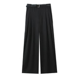 Women's Clothing 2025 New Fashion Comfortable With Belt High-Rise Double-Folded Trousers