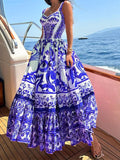 Spring 2025 New Women's Bohemian Elegant Long-Singed Print Sling Dress