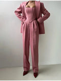 2025 Fashion Casual Women's Commuting Fish Bone Sling Suit Jacket Trousers Three-Piece Set Of Women