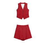 Women's 2025 Spring New Fashioned Colored Flax-Blend Vest + Shorts Set