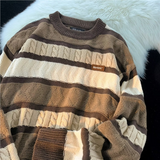 Striped Design Round Collar Hooded Long-Sleeved Sweater Women's Autumn And Winter Wear Loose Sweet Knitted Bottom Top
