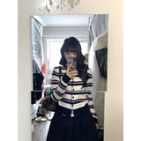Colling Color Design Sense Retro Striped Knitted Cardigan Women's Spring And Summer College Style Sweater Tibetan Blue Short Skirt Two-Piece Set