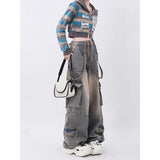 Jeans Women Autumn Dopamine Wearing Retro Work Pants To Make Old Pocket Design Straight Trousers