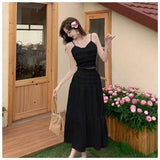 French Gentle Wind Skirt Woman's New High-Waisted Hanging Cake Skirt Temperament Long Skirt Sling Vest Set