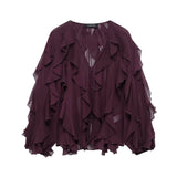 Is Women's V-Neck Folding Trim Shirt Long-Sleeved Top Loose Woman