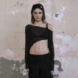 2025 Summer New Women's Clothing Sexy Pure Hot Babes Wind Inclined Irregular Design Short-Term Open-Enavel Top
