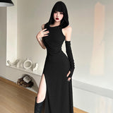 2025 Summer New Women's Solid Color Sexy High-Waisted Hip Hooded Dress Woman