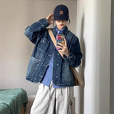 Vintage Spliced Denim Jacket Girl Spring And Autumn Loose Design Sense Small Casual Pink Workwear Top