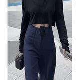 Black Broad-Legged Casual Suit Pants Women Summer Thin High-Waisted Small Man With Loose Thin Straight Trousers