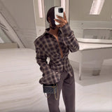 Lattice Waist Button Long-Sleeved Shirt Design Sense 2025 Fashion Women's New Casual Coat Autumn