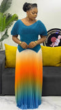Three-House Folded Suit Women's Summer Design Feeling Shiny Short-Sleeved Top High Waist Gradient Color Bajamas Skirt