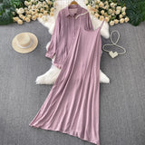 Lazy Wind Leisure Two Sets Of Women Loose Outside Thin Long-Sleeved Shirt Cover Skinny Sling Dress