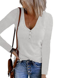 2025Wish Autumn New Women's Button Vest Solid Color V-Neck Long-Sleeved T-Shirt Top