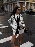 New Women's Black And White Stripes Simple Fashion V-Neck Button Knitted Cardigan Jacket