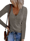 2025Wish Autumn New Women's Button Vest Solid Color V-Neck Long-Sleeved T-Shirt Top