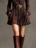 2025 Women's Digital Printed Check-Shirt Dress Waist Pocket Dress