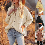 Women's 2025 New Autumn And Winter Shirt Solid Color Loose Wick Pocket Long-Sleeved Sleeve Shirt Jacket