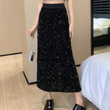 Large-Size Micro-Fat Mm2025 Spring New High-Waisted Bright Split-Dress Woman This Year's Popular A-Word Long Skirt